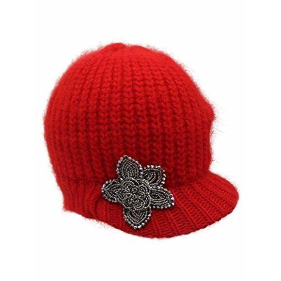 Angora Knit Newsboy Hat With Beaded Flower - Picture 5 of 8